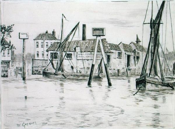 Chelsea Dock (bläck på papper) av Walter Greaves