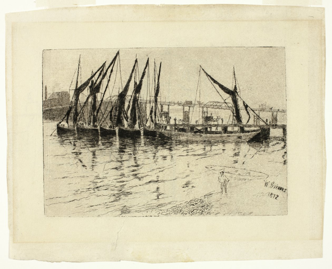 Kolpråmar lossning (recto); Skiss av en byggnad (verso) av Walter Greaves