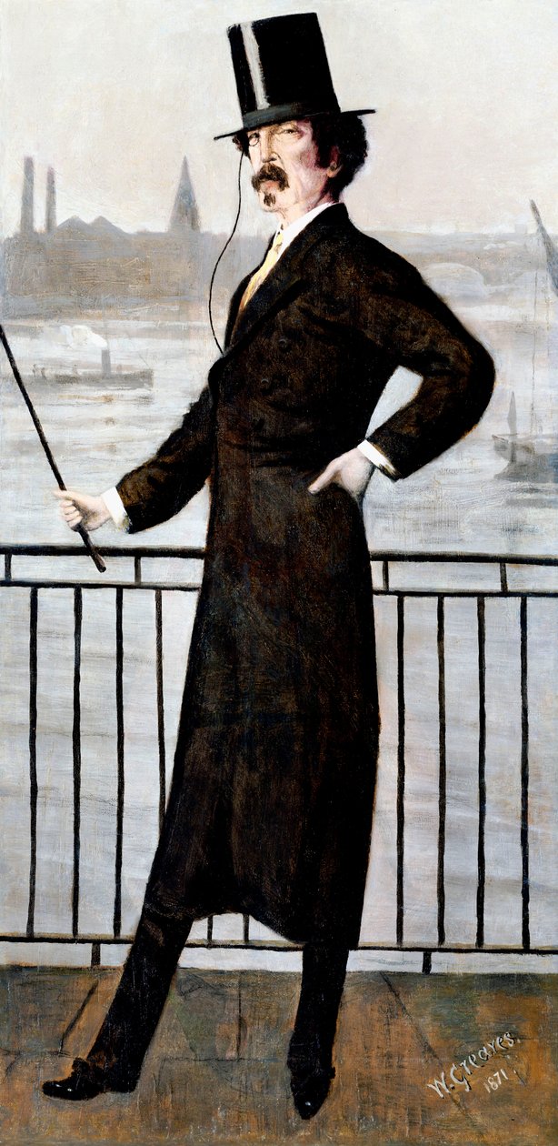 James Abbott McNeill Whistler på änkans promenad i hans hus i Lindsey Row, Chelsea, 1871 av Walter Greaves
