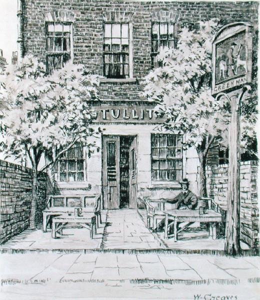 The Green Man, Beaufort Street, Chelsea (bläck på papper) av Walter Greaves