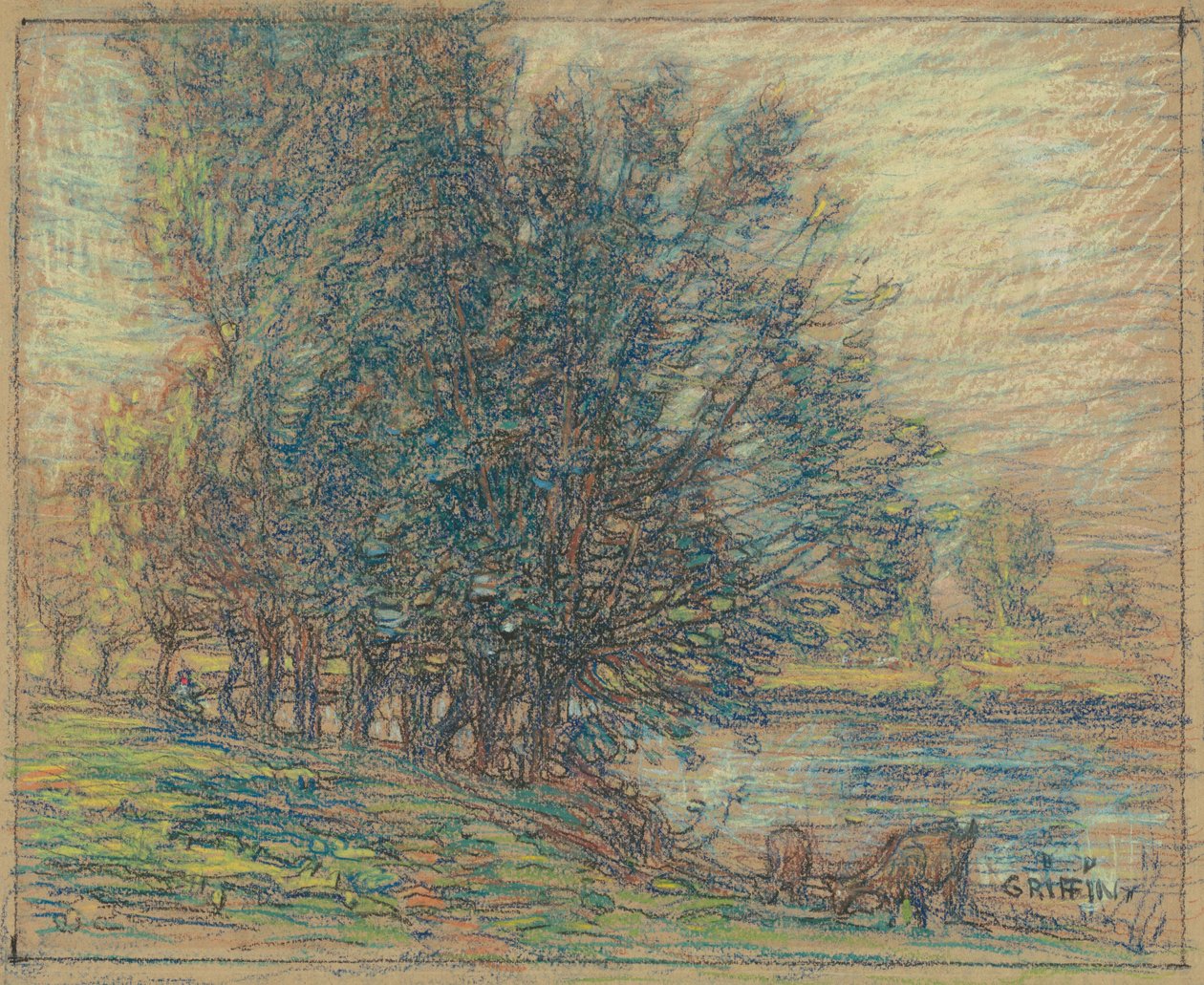 Willows, Longpre, Frankrike, ca 1911-18 (pastell på vävt papper) av Walter Griffin