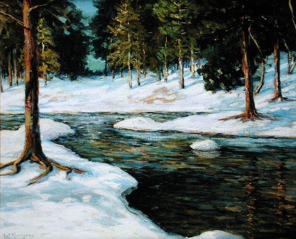 Ett vinterlandskap (olja på duk) av Walter Koeniger