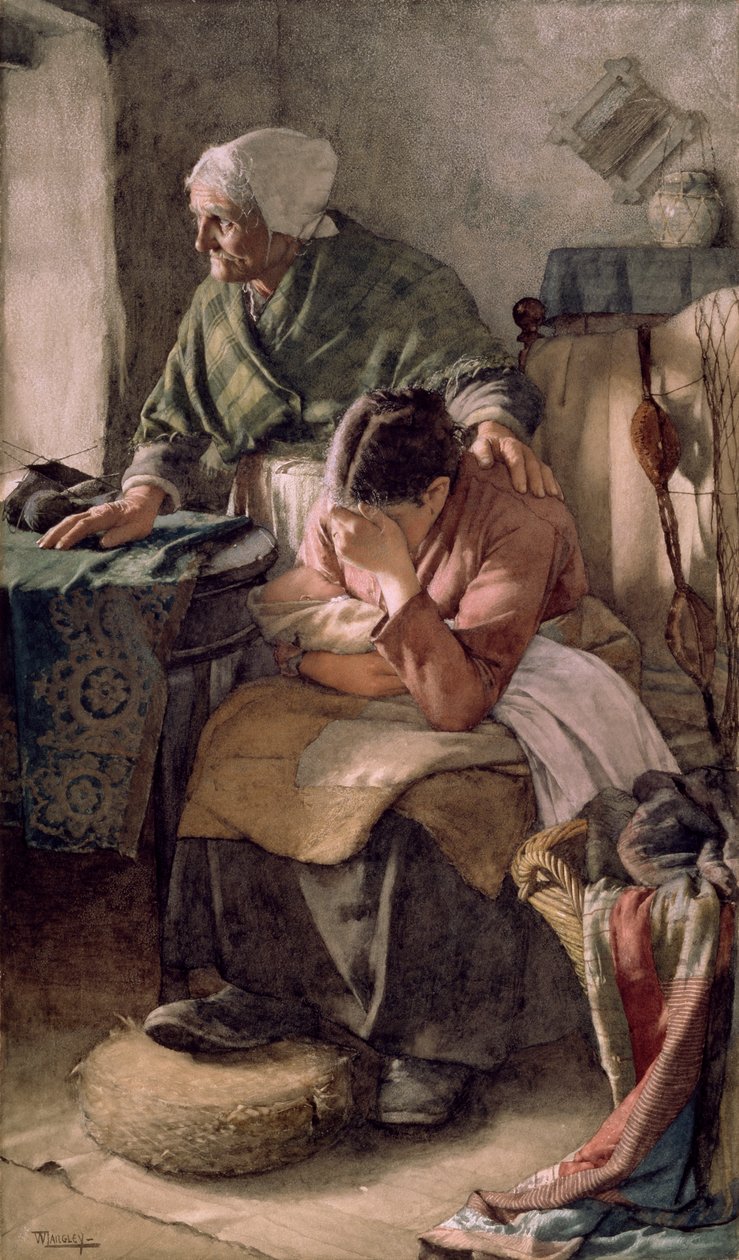 "Men män måste arbeta och kvinnor måste gråta", 1883 av Walter Langley