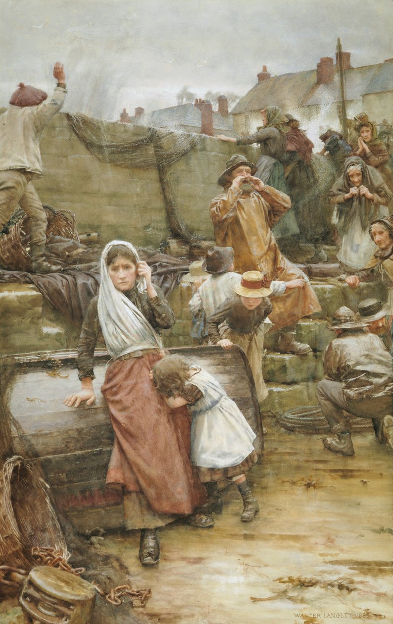 Katastrofscen i en fiskeby i Cornwall, 1889 av Walter Langley