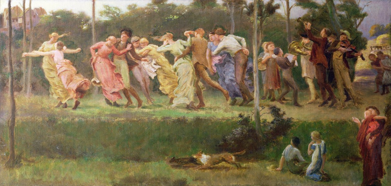 En skördedans, 1904 (olja på duk på papp) av Walter Mclaren