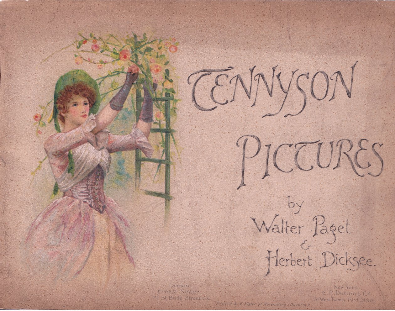 Design på framsidan (The May Queen), illustration från Tennyson Pictures publicerad av E P Dutton & Co, ca 1900 (lito i färg) av Walter Paget