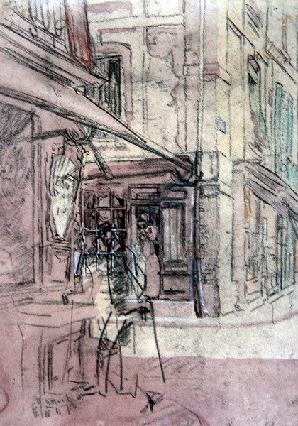 A Shop in Dieppe, ca 1907 (bläck, färgad pastell och akvarell på papper) av Walter Richard Sickert