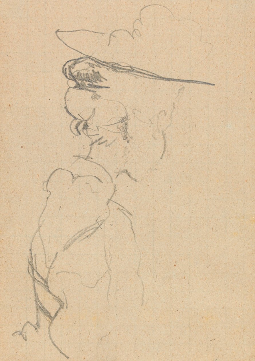 Huvud och axlar av en kvinna med hatt, i förlorad profil, till höger (grafit på papper) av Walter Richard Sickert