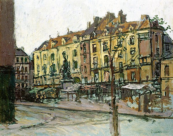 La Place Nationale med le Grande Duquesne, Dieppe (olja på duk) av Walter Richard Sickert