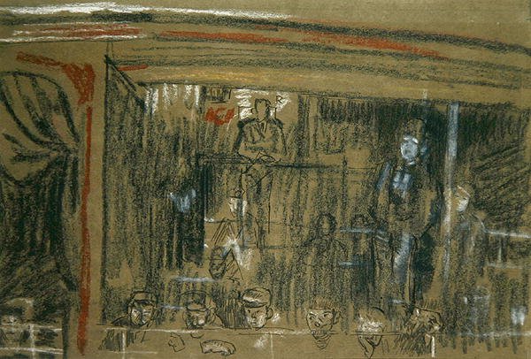 Studie för publiken i "The Old Middlesex" (krita, penna och bläck på papper) av Walter Richard Sickert
