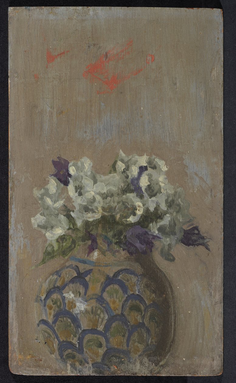 Sweet Violets - Vita och blå biolets i en mönstrad skål, ca 1884 (olja på panel) av Walter Richard Sickert