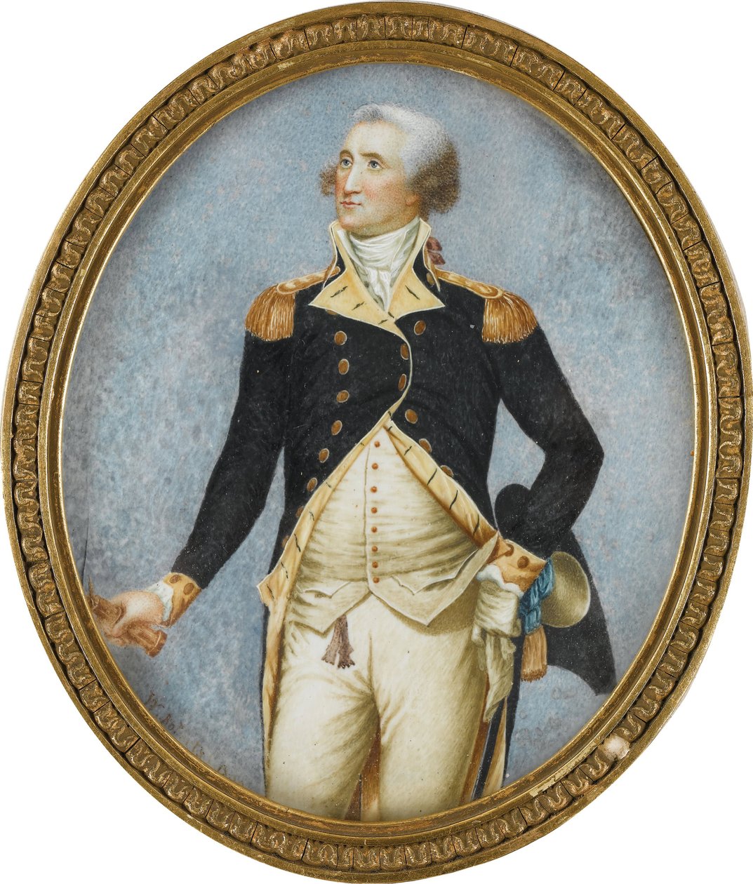 Porträtt av George Washington (1732-1799), av Robertson, Walter (1750-1801). Akvarell, Gouache på horn av Walter Robertson