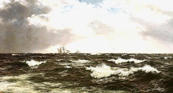 Havslandskap med fartyg i Mid Channel av Walter Shaw