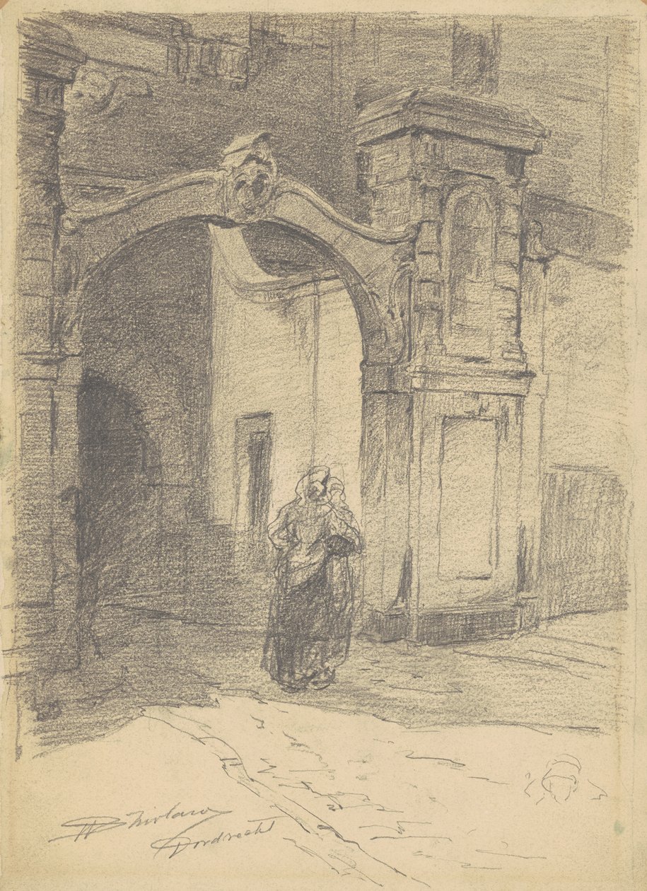 Dordrecht, ca 1870-77 (grafit på vävt papper) av Walter Shirlaw