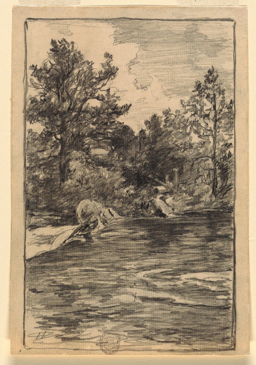 Teckning, Flod och träd, 1880-90 av Walter Shirlaw