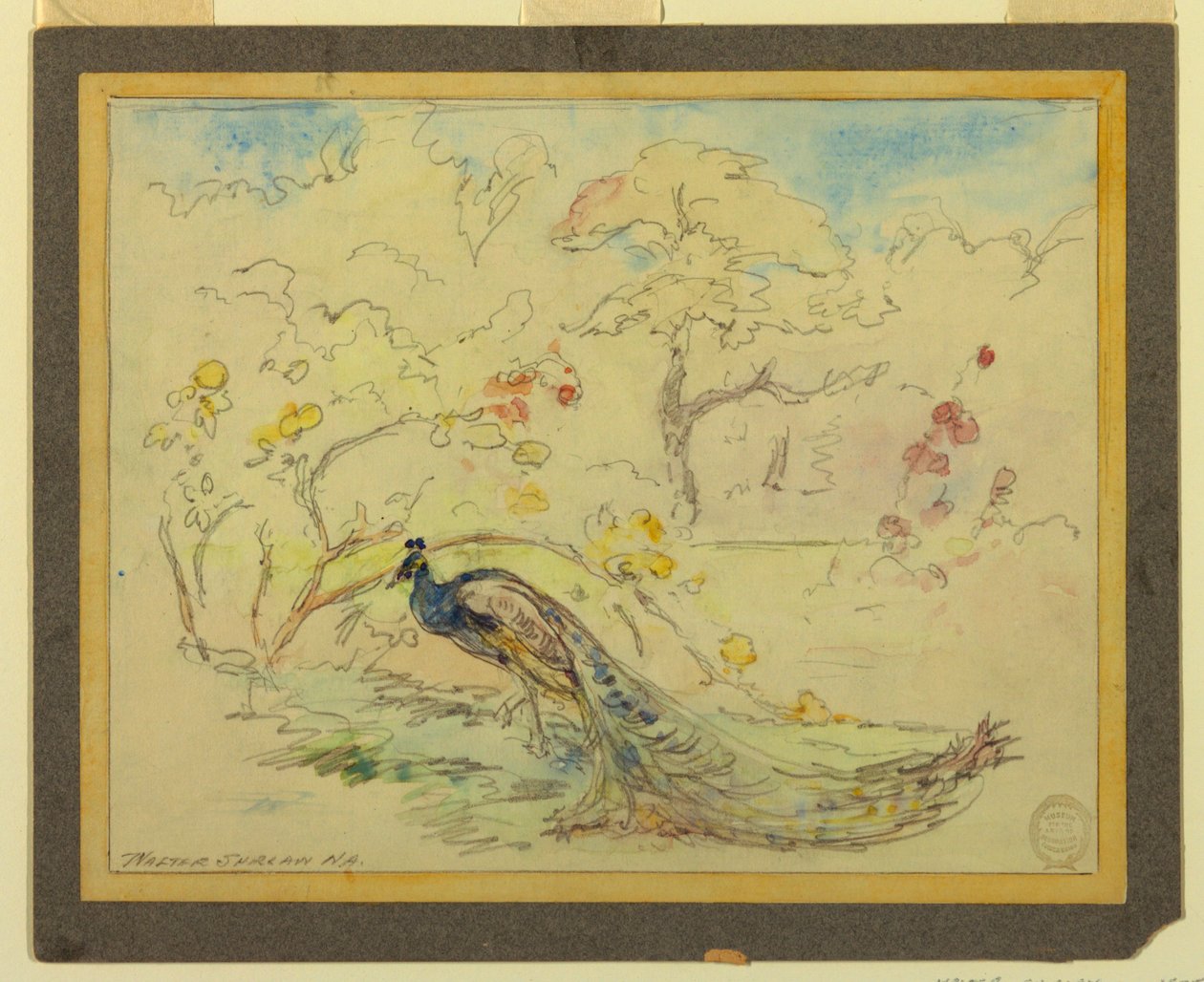 Påfågel i en trädgård av Walter Shirlaw