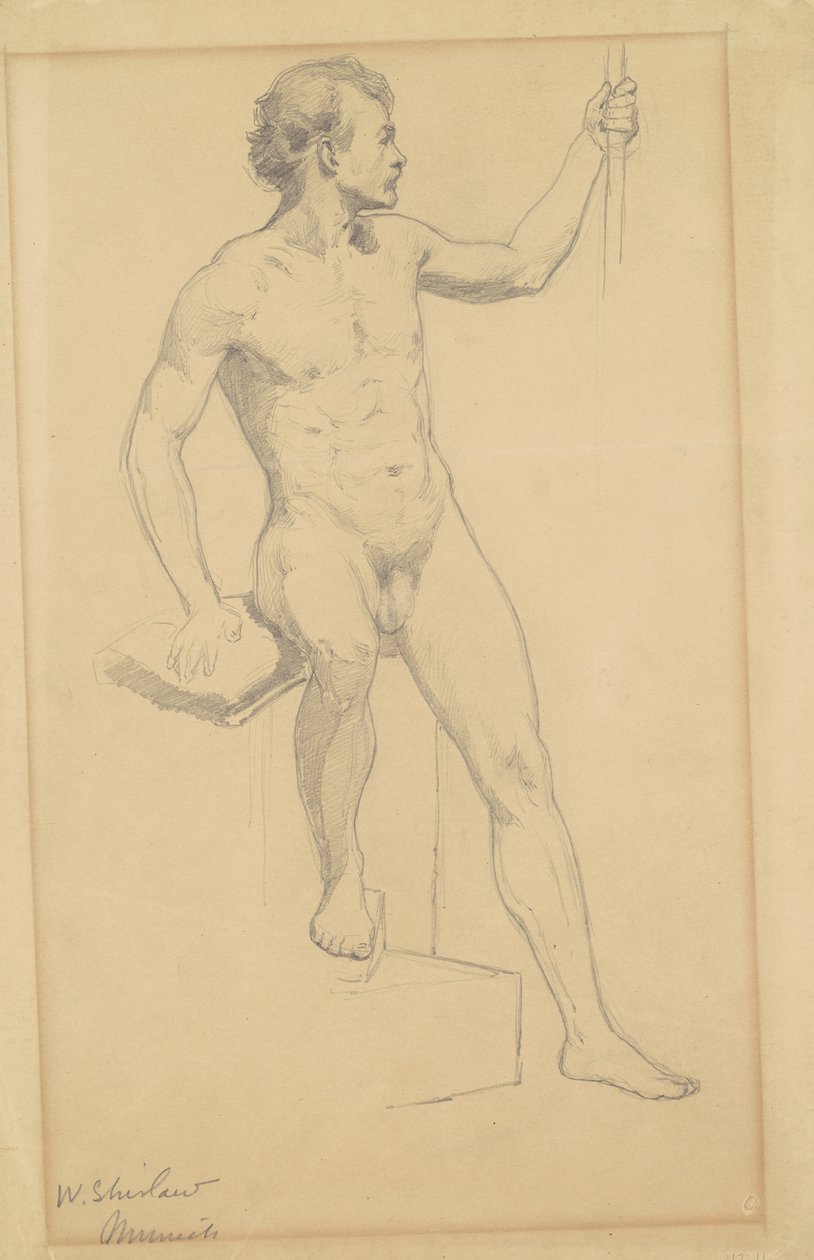 Sittande man naken, ca 1870-77 (grafit på vävt papper) av Walter Shirlaw