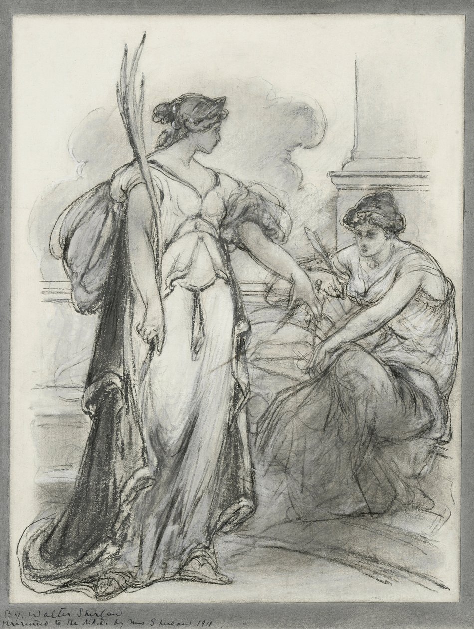 Studie för "Victory and History" (svartvit krita på papper) av Walter Shirlaw