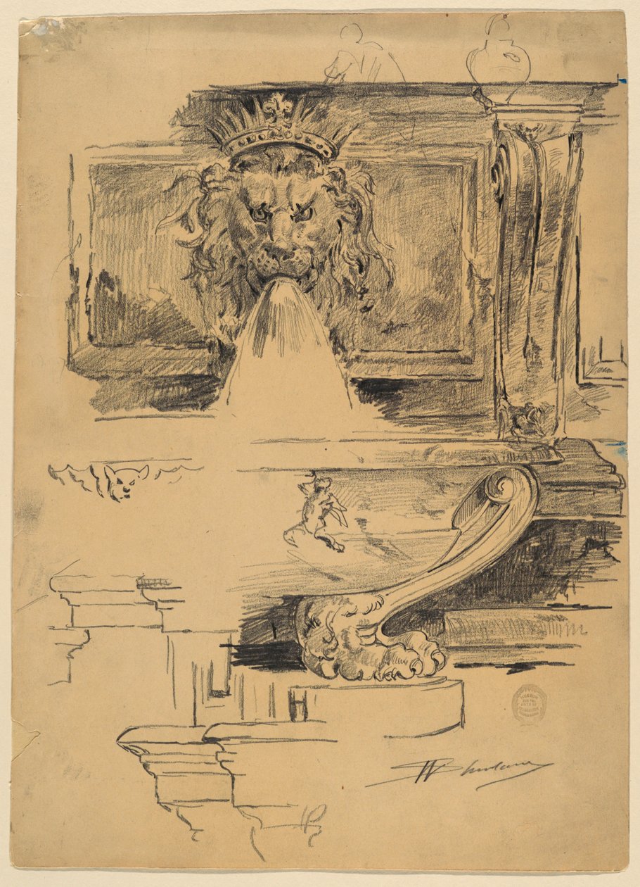 Studie av en fontän, Italien av Walter Shirlaw