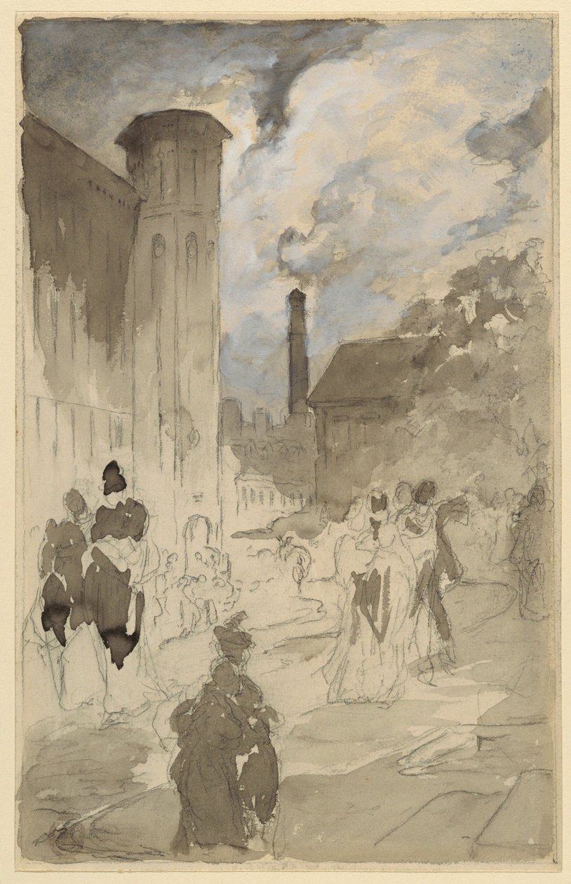 Town Square (studie för en illustration) av Walter Shirlaw