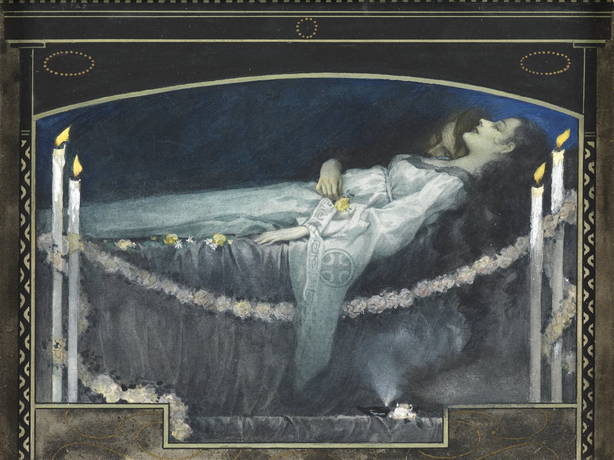 Romeo och Julia (akvarell med kroppsfärg och guld på papper) av Walter Sigmund Hampel