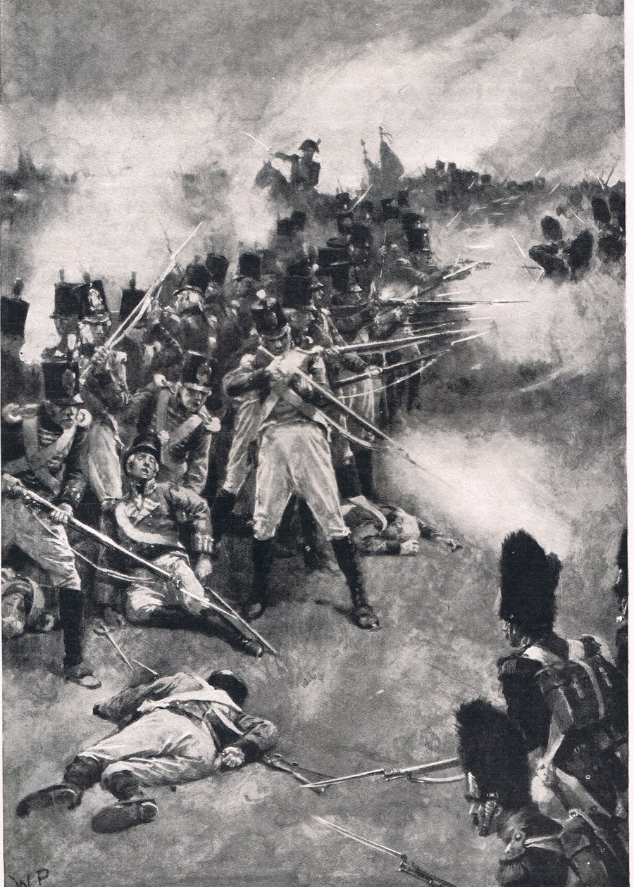 Hur 28:e regementet vann "The Back Number", illustration från "British Battles on Land and Sea", utgiven av Cassell, London, omkring 1910. av Walter Stanley Paget