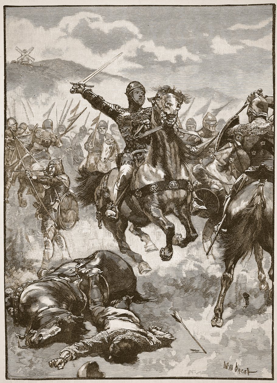 The Black Prince at the Battle of Crecy, illustration från "Cassell