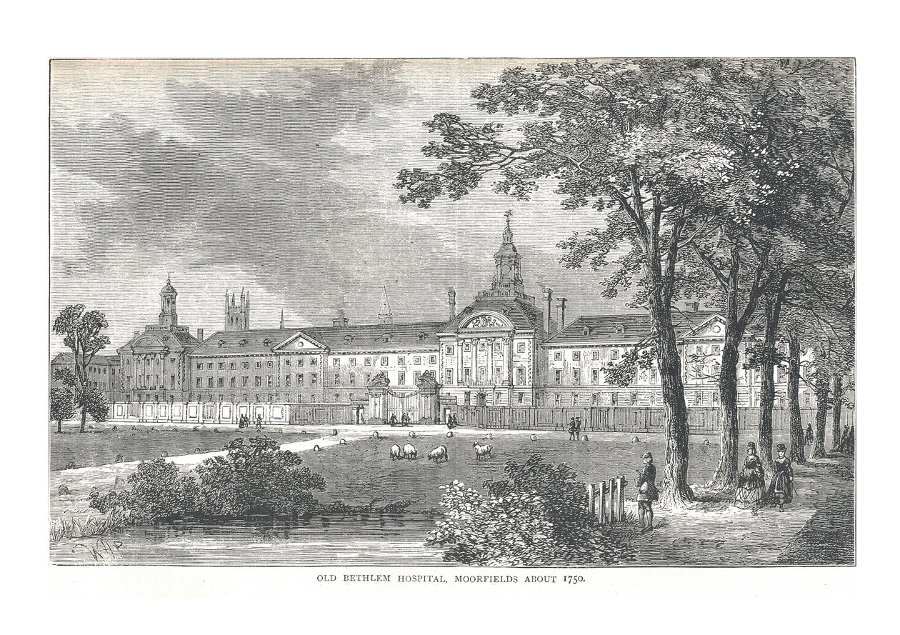 Gamla Betlems sjukhus. Moorfields omkring 1750, 1878 av Walter Thornbury