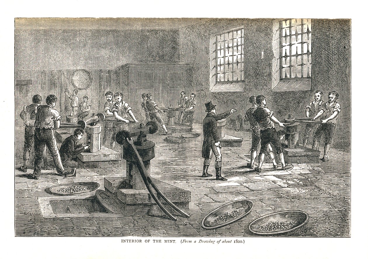 Myntverkets inre från en teckning från omkring 1800, 1878 av Walter Thornbury