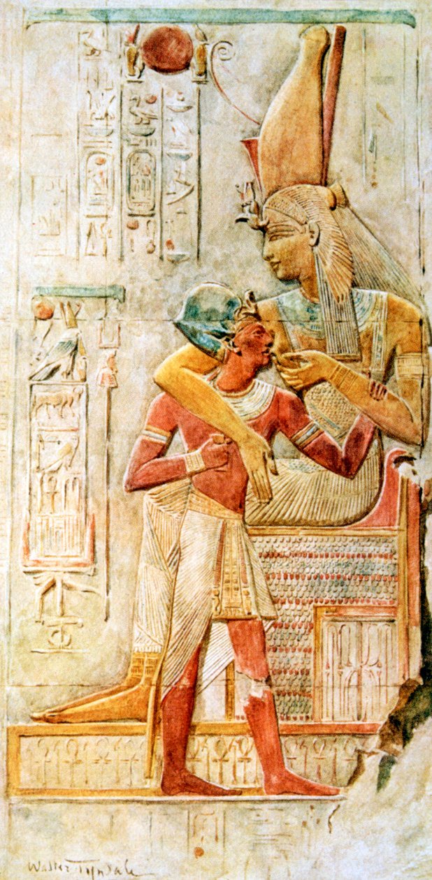 Egyptiska hieroglyfer, Abydos, Egypten, 1910 av Walter Tyndale
