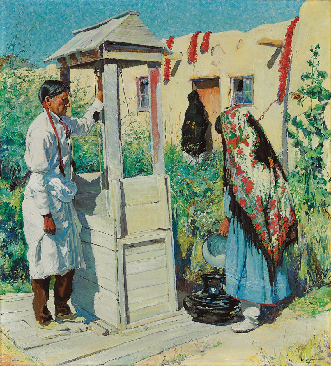 A Pueblo Well Scene (olja på duk) av Walter Ufer