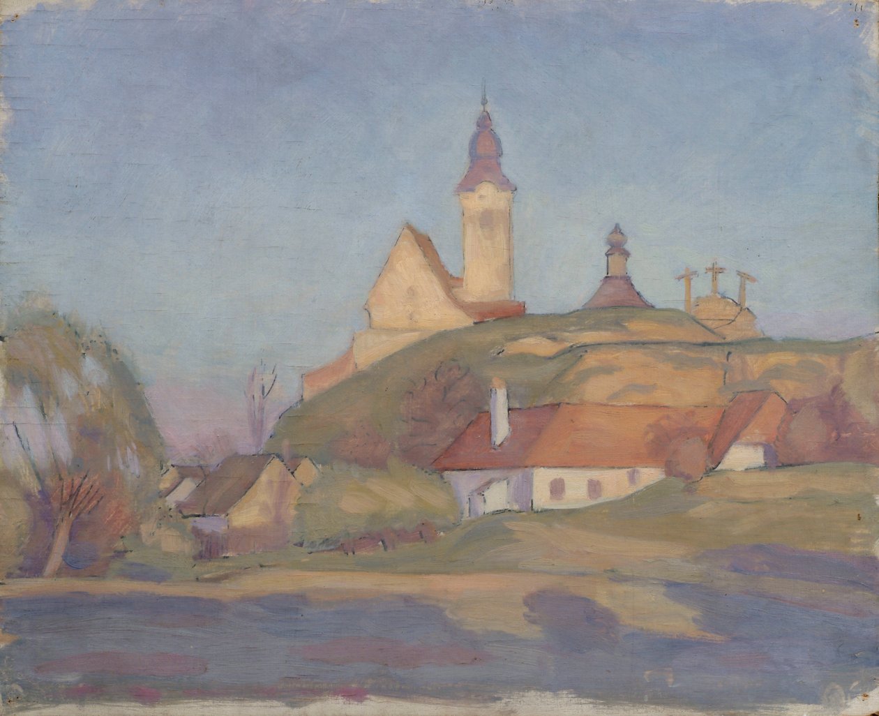 Landskap med kyrkan av Walther Gamerith