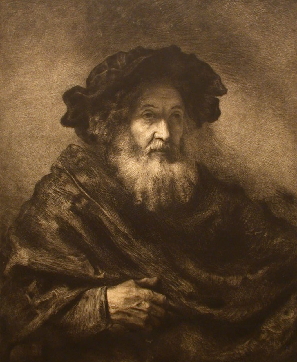 Utan titel: Rembrandtesk gammal man, 1900-talet. av Waltner