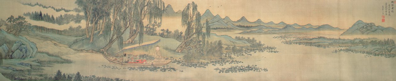 Handscroll som visar ett landskap med kolofondikten, Fishing in Willow Brook, kinesiska, 1706 (se även 142751) av Wang Hui