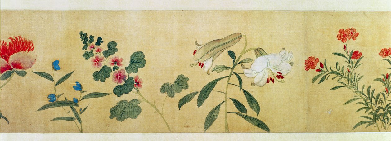 En detalj av blommor från en handrulle av en "Hundra blommor", 1562 av Wang Guxiang