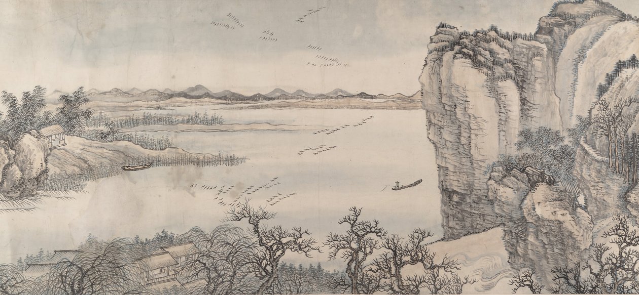 Landskap i stil med Juran och Yan Wengui, daterat 1713. av Wang Hui
