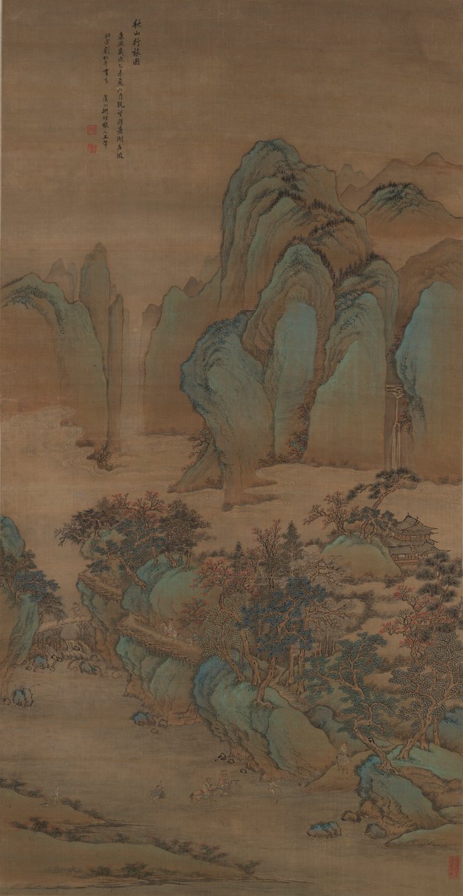 Resenärer i Höstbergen av Wang Hui