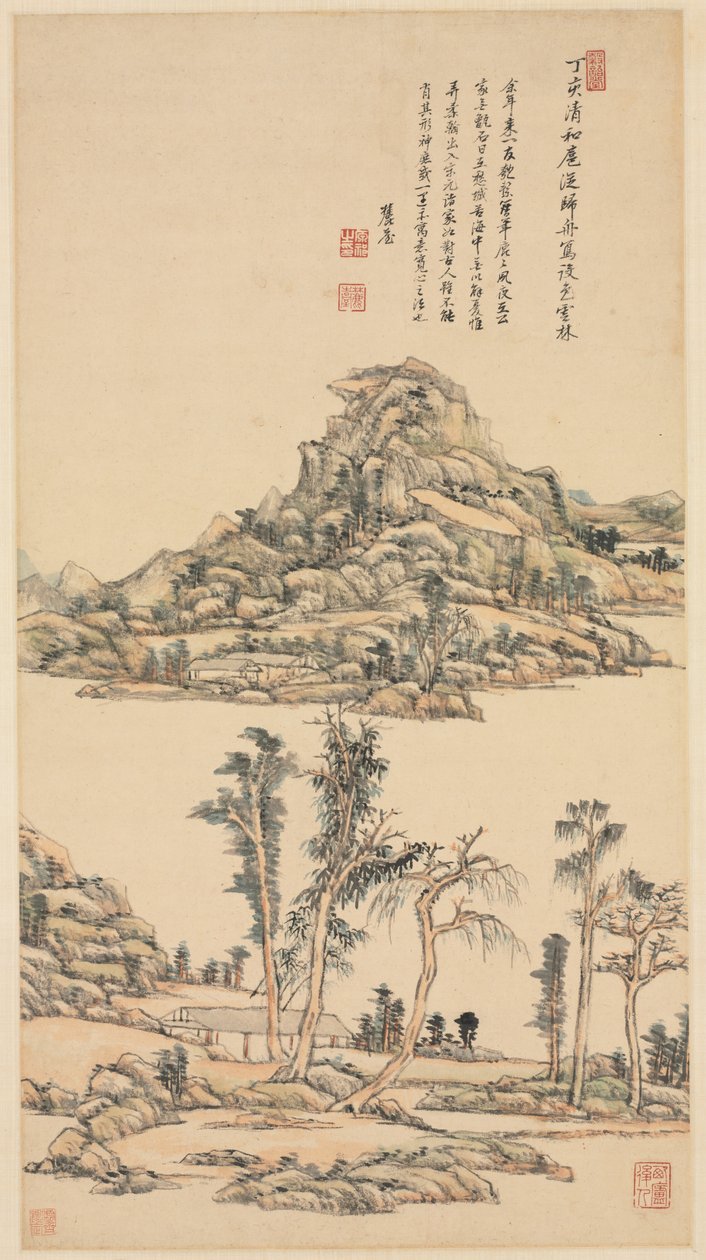 Landskap i Ni Zans färgstil, 1707. av Wang Yuanqi