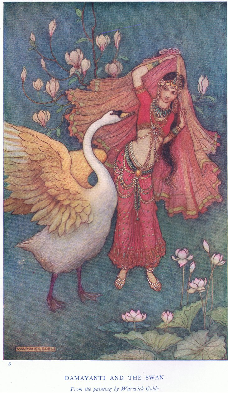 Damayanti och svanen av Warwick Goble