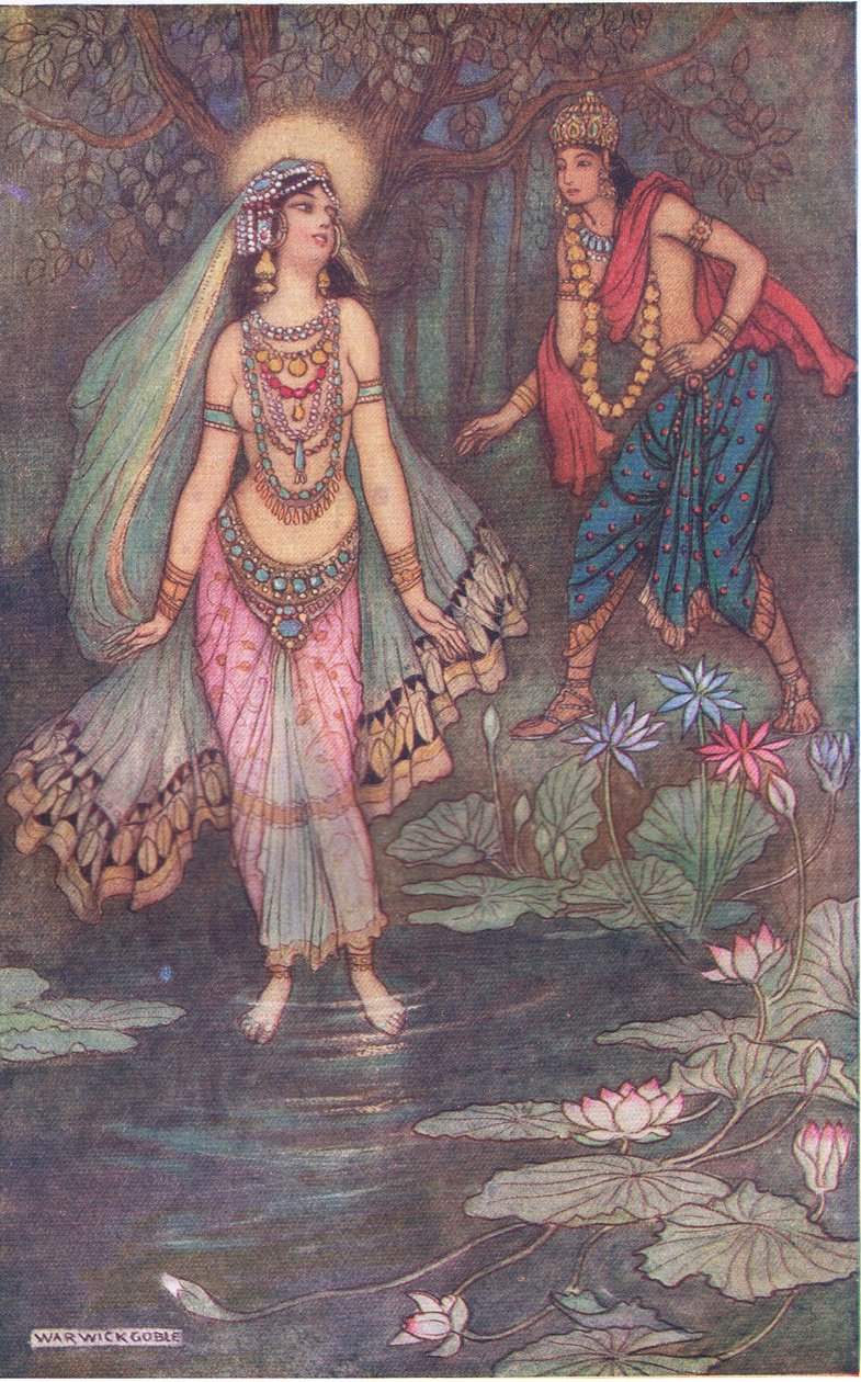 Shantanu möter gudinnan Ganga av Warwick Goble
