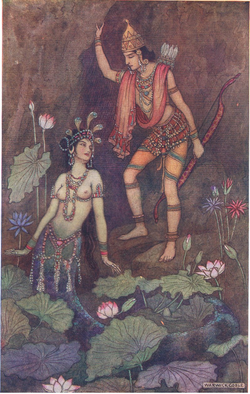 Arjuna och flodnymfen av Warwick Goble