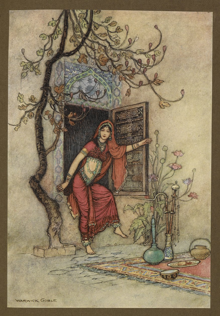 Plåt 7: "The Girl of the Wall-Amirah." Folk-Tales of Bengal ... Med 32 illustrationer i färg av Warwick Goble (Edition de luxe) av Warwick Goble