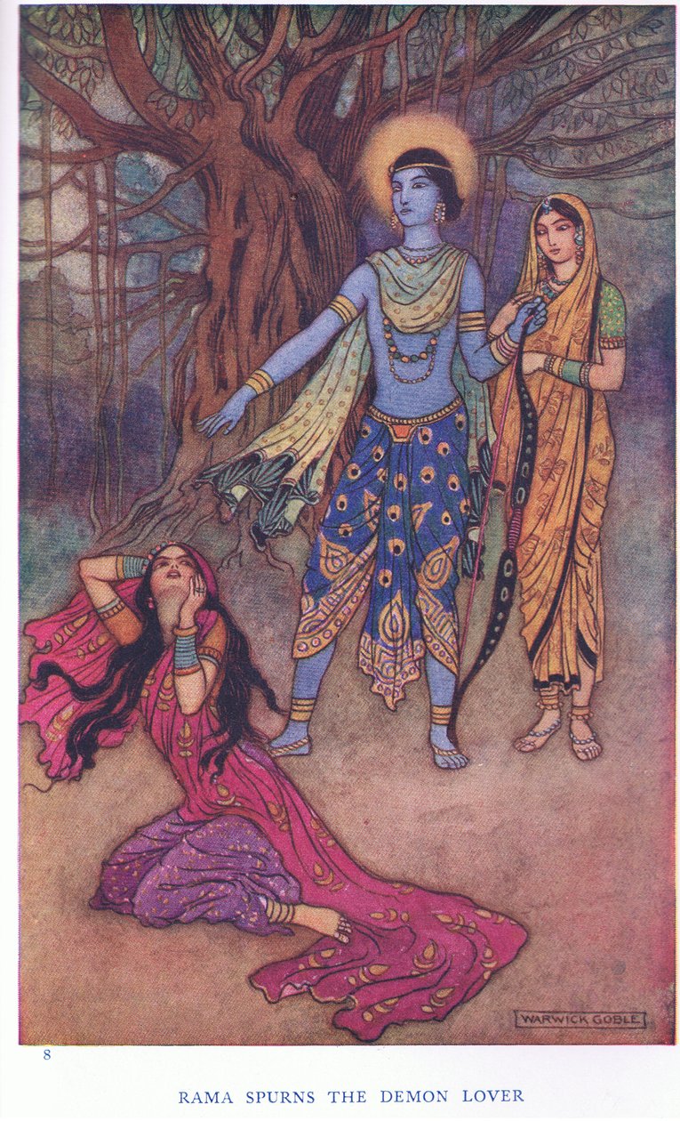 Rama avskyr demonälskaren (färg litho) av Warwick Goble