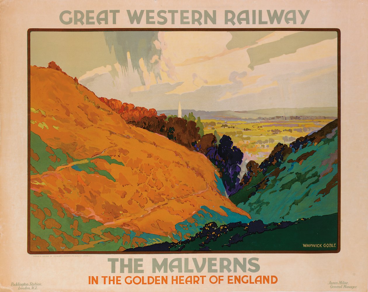 "The Malverns", affisch som annonserar Great Western Railway av Warwick Goble