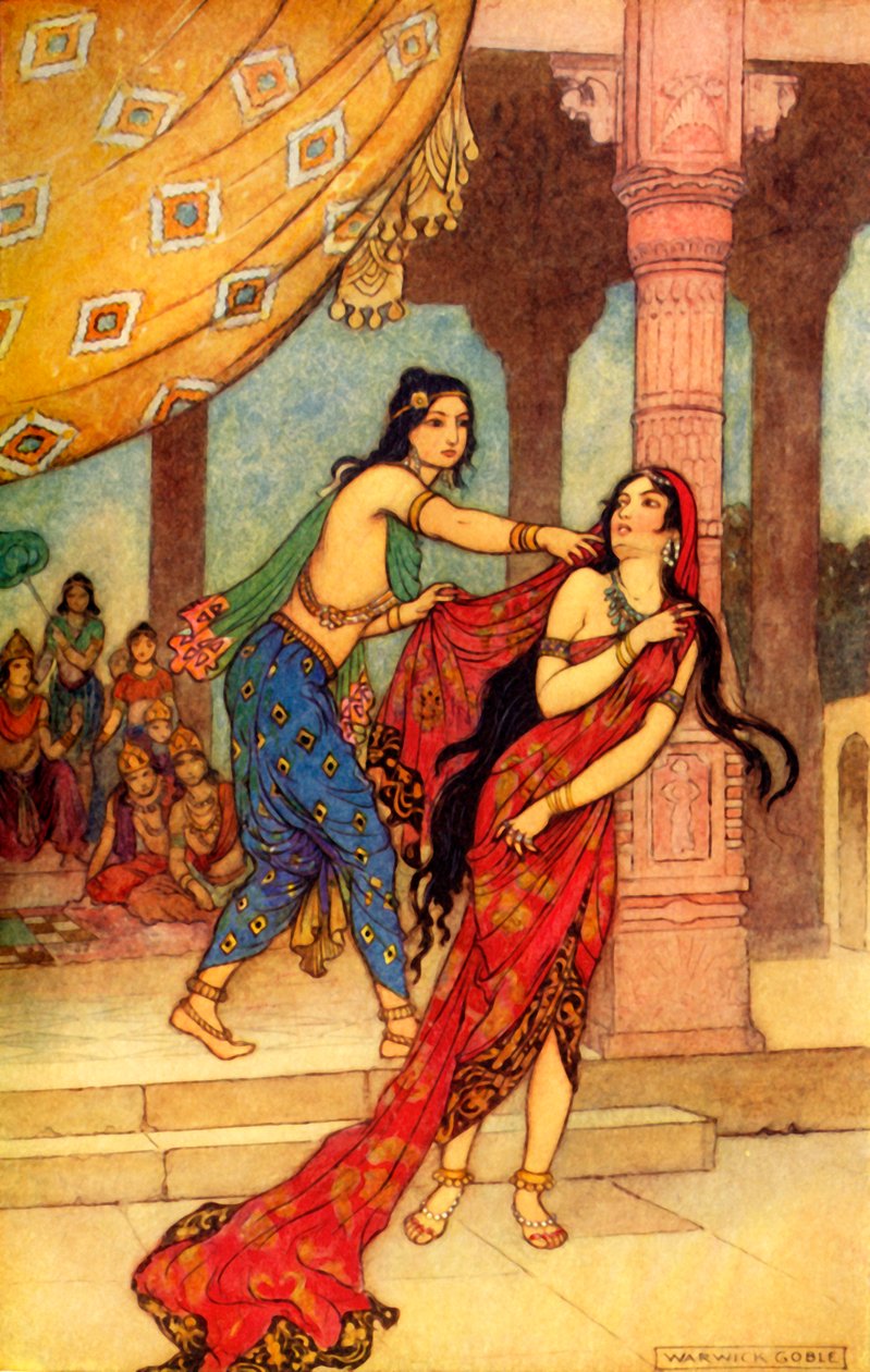"Drottning Draupadis prövningar", 1913. av Warwick Goble