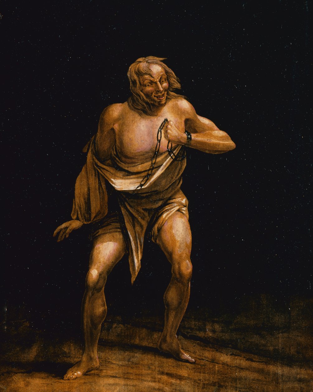 Tragisk figur i kæder, 1800 (wc på papir monteret på panel) sv av Washington Allston