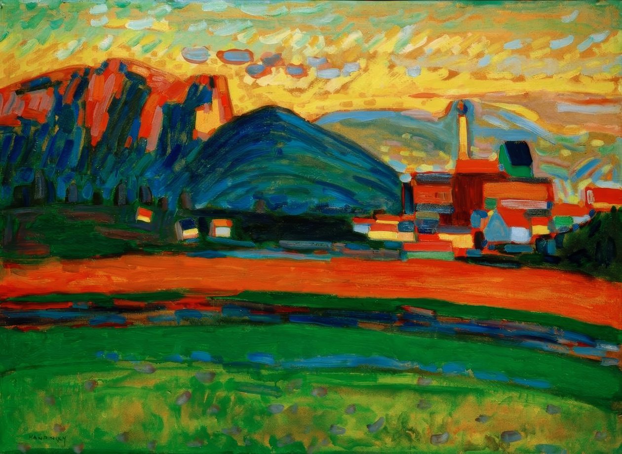 Bergslandskap med by I. av Wassily Kandinsky