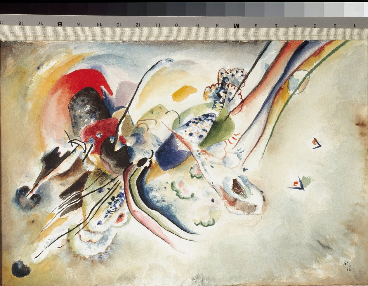 Komposition Akvarell och penna på kartong av Vassily Kandinsky (eller Wassily Kandinsky eller Kandinsky, 1866-1944) 1916 Dime. 24x36 cm Milano, Museo del Novecento av Wassily Kandinsky