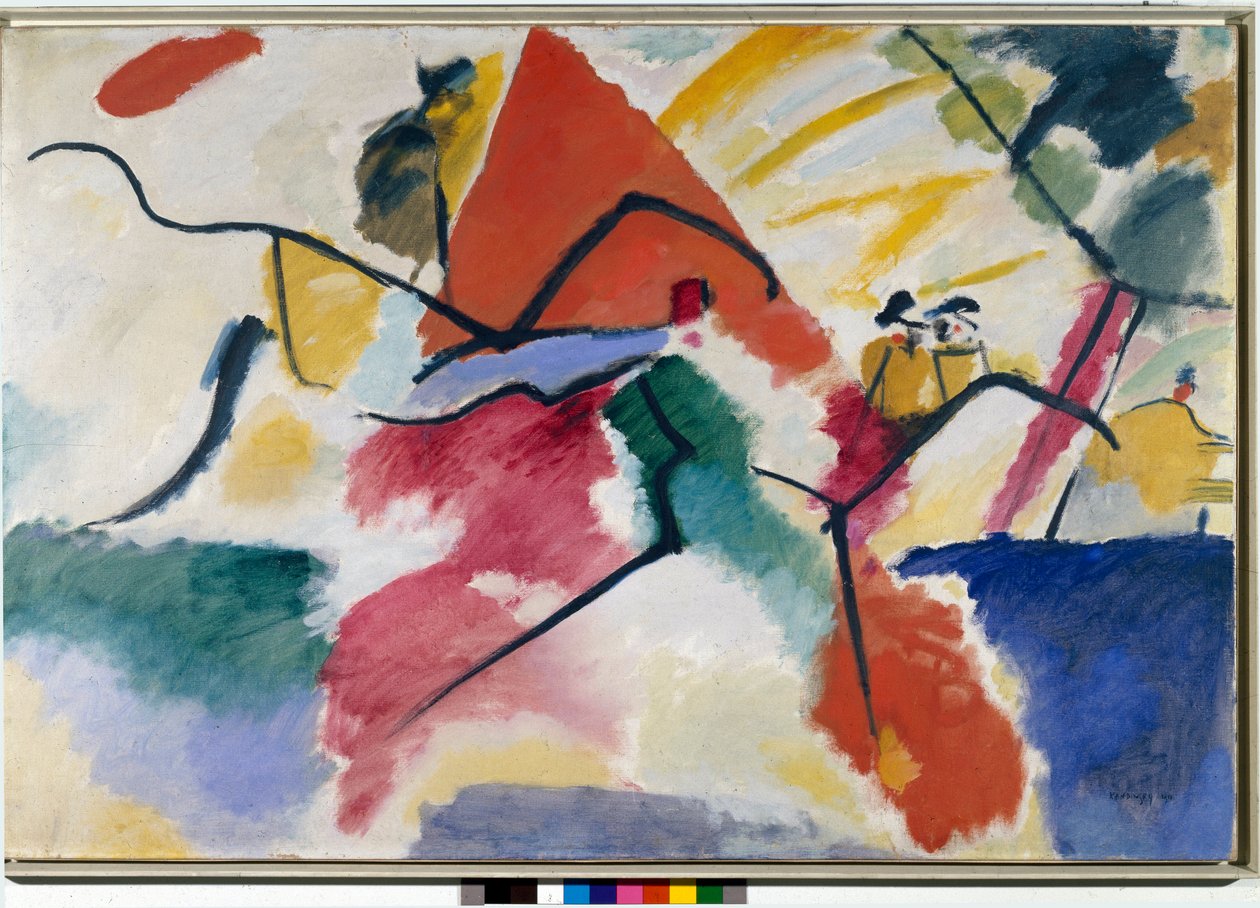 Expressionism: "" Intryck n. 5”” (Impression n. 5) Akvarell av Vassily Kandinsky (eller Wassily Kandinski eller Kandinskij, 1866-1944). 1911 Dim. 105x157,5 cm Paris, musee national dart moderne, centr av Wassily Kandinsky