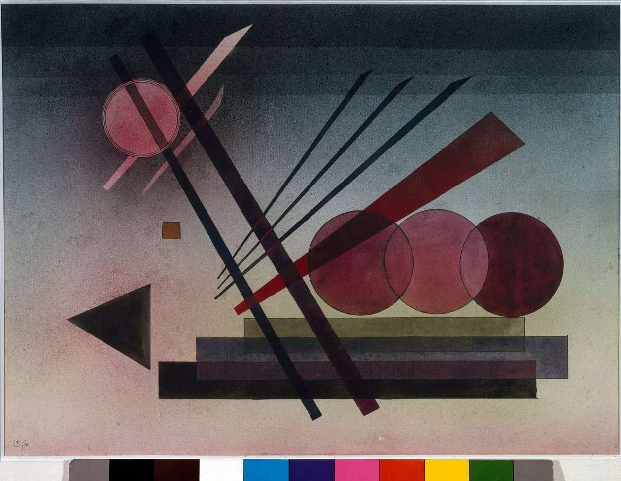 Expressionism: "" Schwebende Kraft""" (upphängd kraft) Akvarell av Vassily Kandinsky (eller Wassily Kandinski eller Kandinskij, 1866-1944). 1928 Sön. 34,5x47 cm Privat samling av Wassily Kandinsky